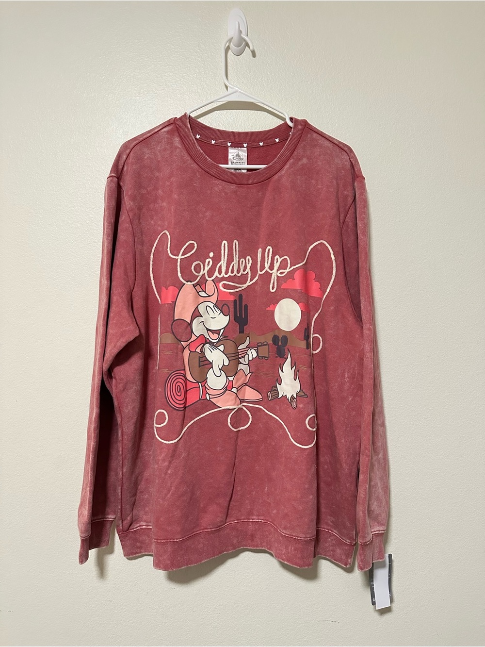 NWT Disney Cowboy Mickey Mouse Giddy Up Graphic Oversized Sweatshirt - Red